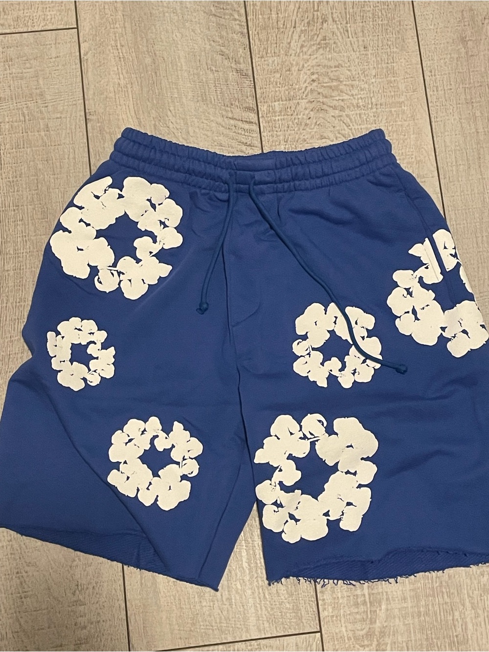 size medium Royal blue denim, tears Drawstring Shorts